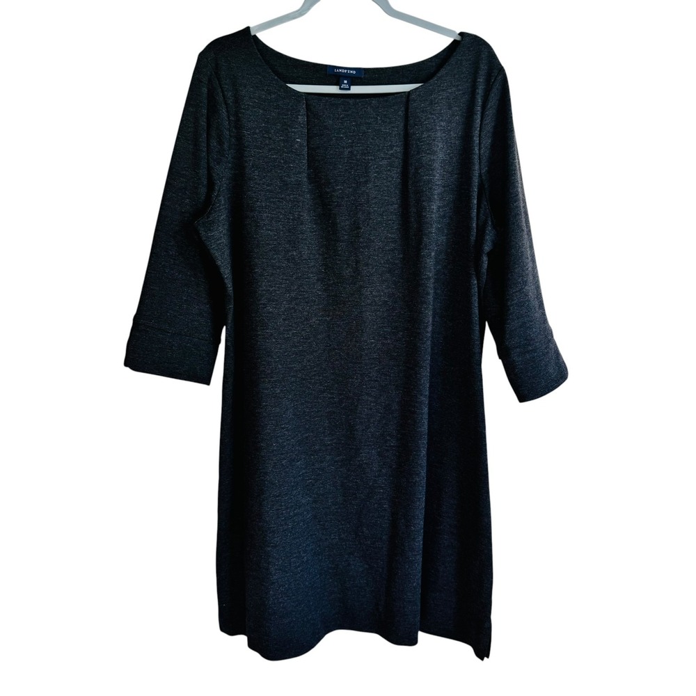Lands End Shift Minimalist Capsule Knit Stretchy Office Dress Women 18 Dark Grey